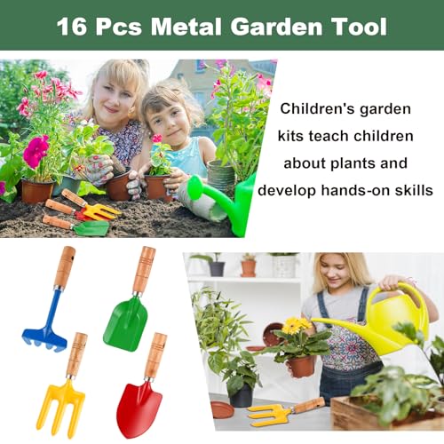 Set de 16 herramientas de jardinería metálicas con mango de madera miniatura 5