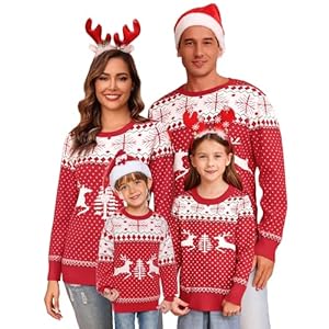 Totatuit Family Matching Christmas Sweater Round Neck Reindeer Snowflakes Ugly Knitted Sweater Pullover for Men Women
