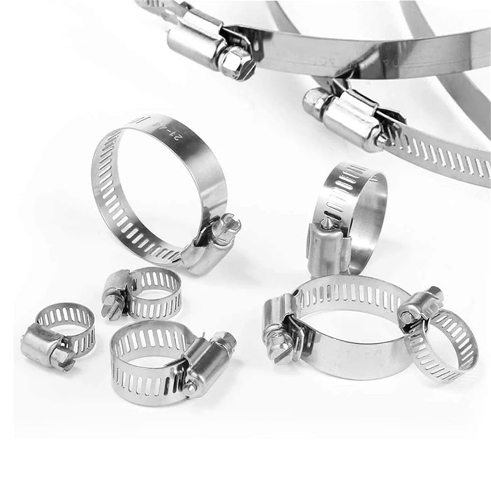 Surtido de abrazaderas de manguera resistentes de acero inoxidable de 1/4" a 2" para plomería, lavadoras y mantenimiento de vehículos, 7,3 mm y 9,0 mm.