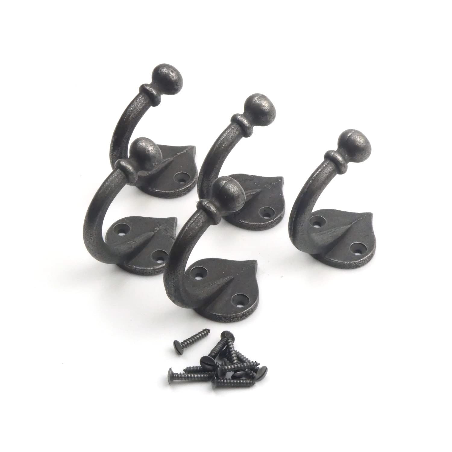 Oakcrafts Cast Iron Single Ball End Robe Hook - 60Mm X 50Mm - Pack Of 5 Hooks - Fixing Screws Supplied