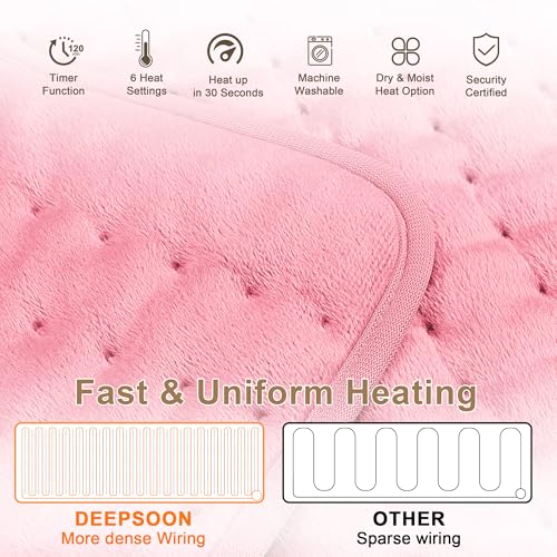 Image of Deepsoon Heating Pad,Electric Heating Pads for Back,Neck,Moist Heating Pad for Abdomen Shoulder Knee Legs,Dry /Moist Heat&Auto Shut Off,Mother's Day Birthday for Men and Women,BabyPink,24x20 Inch