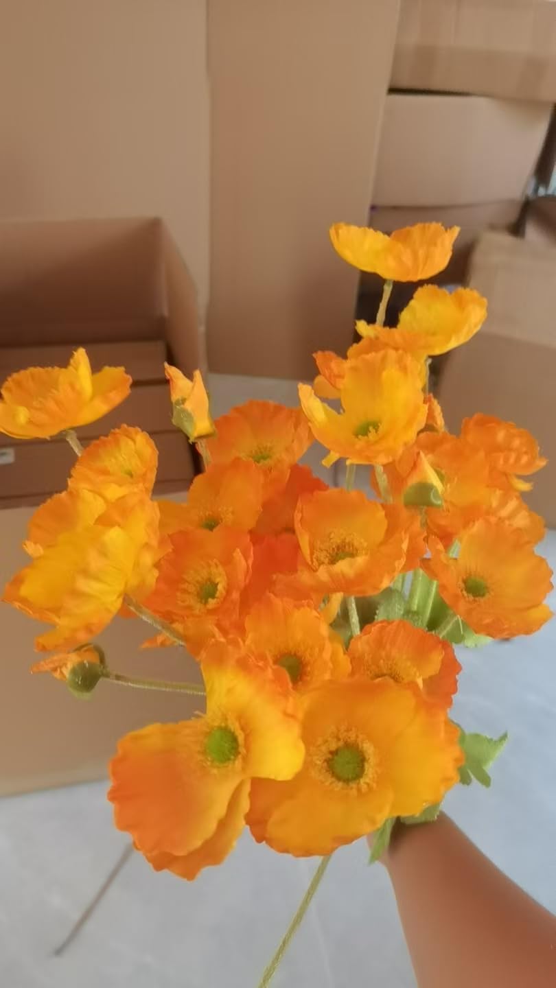 MTYKYHOO Artificial Flowers 8 Stems Poppy Silk Bouquet,for Wedding, Home, Party Decoration,Table Centerpiece Arrangement (Orange×8)