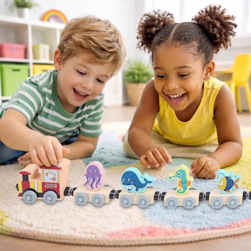 Image of Number Enlightenment Wooden Toy Train for Toddlers - Animal, Transportation, Fruit, Color Recognition Early Education Blocks (Train Toy Model 3)