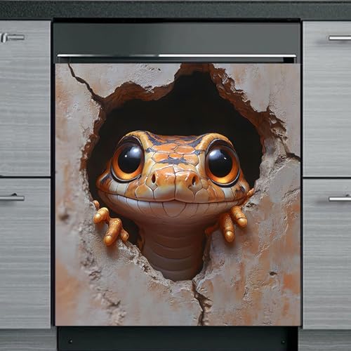Couvercle magnétique pour Lave-Vaisselle, couvercles de réfrigérateur, Peau magnétique, Aimants Sticker pour Lave-Vaisselle réfrigérateur, Animal Mignon lézard aux Grands Yeux