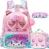 Meetbelify Kids Unicorn School Backpacks for Girls Backpack with Lunch Bag for Elmentary Students Kids Travel Bookbag for Girls Age 6-12