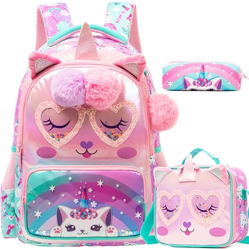 Meetbelify Mochilas escolares infantis para meninas e meninos com lancheira para estudantes do ensino fundamental, 01 Unicórnio, Moderno