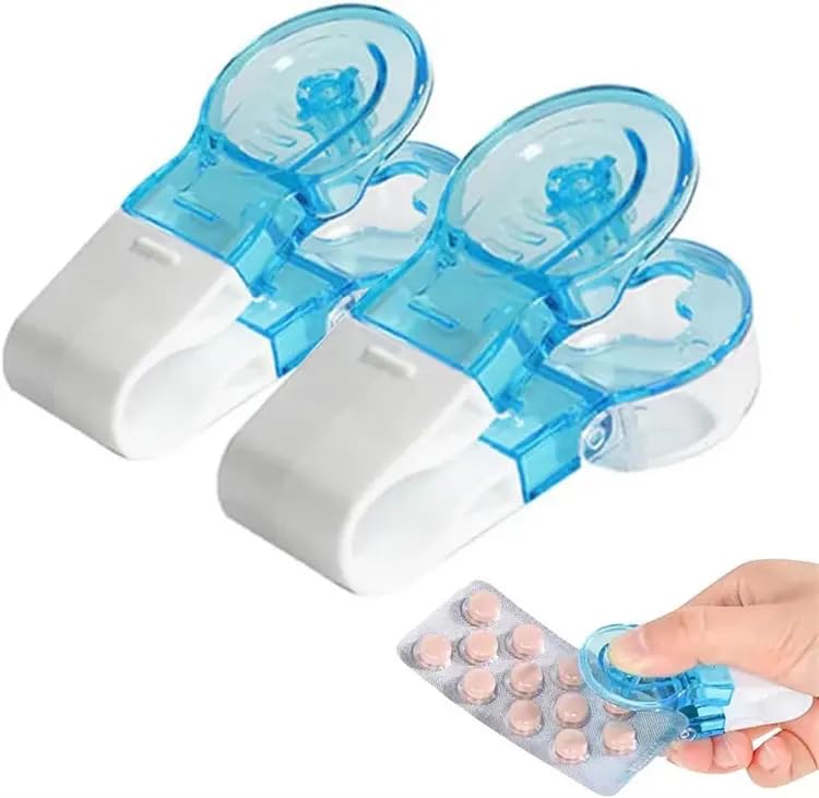 VIVITO Pill Taker Remover with Storage Box | No-Touch Tablet Press & Popper Tool for Elderly, Arthritis Patients | Portable Pill Dispenser & Medicine Blister Opener | Easy Pill Punch for Travel & Home | (Pack of 2)-image-2