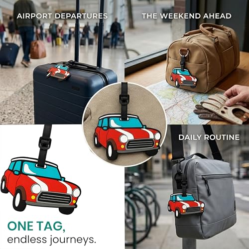 Image of Storite Pack of 2 Luggage Tags with Black Silicon Strap (Red)