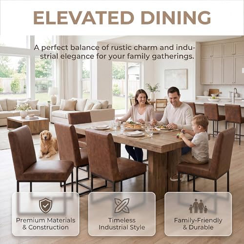 Image of HNY Modern Dining Chairs Set of 6, Upholstered Leather Dining Room Chairs with Ergonomic Back & Metal Frame for Home, Kitchen, Apartment, Brown