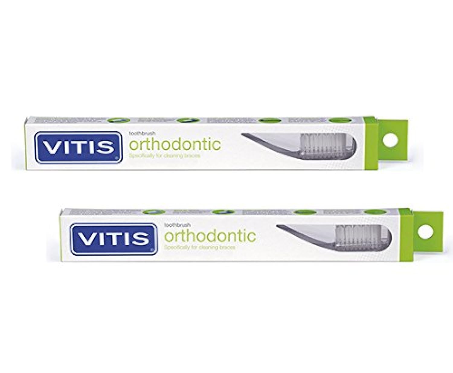 Vitis 2 Pack - Orthodontic Toothbrush Specially Designed to Remove Oral biofilm Accumulation from Around Orthodontic Braces
