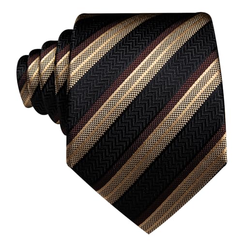 Image of Barry.Wang Silk Men Ties Formal Stripes Necktie and Tie Clip for Wedding Party Business Fashion Classic