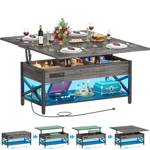 Aheaplus Coffee Table Lift Top Multi-Function Coffee Table Converts to Dining Table, with LED Light...