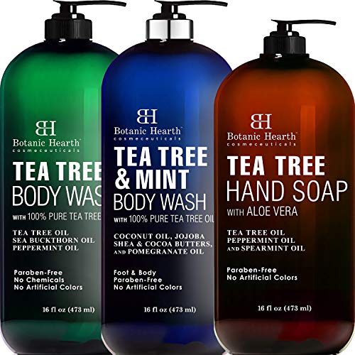 Botanic Hearth Tea Tree Body Wash, Tea Tree Mint Body Wash, and Tea Tree Hand Soap Bundle - Gently Wash Away Impurities