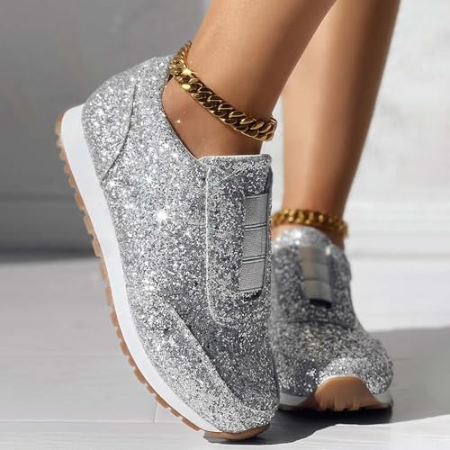 Glitter Sparkly Fashion Sneakers for Women Platform Casual Shoes Womens Bling Sequin Comfy Slip On Orthopedic Sneakers Women's Lightweight Low Top Dance Tennis Walking Running Shoes2