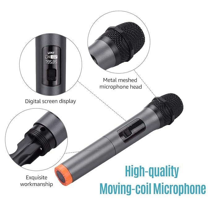 Image of Wilsons Professional Wireless Microphone, UHF Karaoke Handheld Dynamic mic with Type C Rechargeable Receiver 6.35mm Jack, with 3 Batteries, 30-50 Meter Cordless Range for Anchoring and Singing