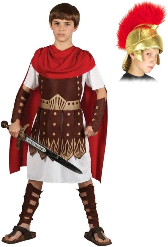 Boys Roman Centurion Gladiator Sparticus Fancy Dress COSTUME + ROMAN HELMET (SOFT FABRIC): Size: