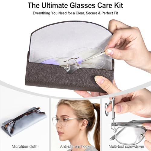 Image of RayLove Ultimate Glasses Case Kit, Hard Shell Sunglasses and Eyeglass Case with Cleaning Cloth, Screwdriver, Ear Hooks