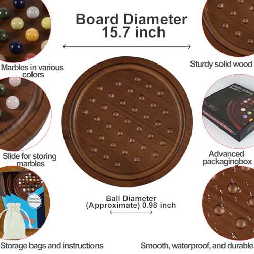 Juego de Solitario con tablero de madera y 36 canicas de mármol miniatura 3