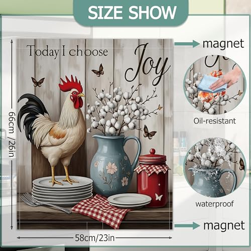 Image of Funny Rooster Refrigerator Magnet Cover,Rustic Farmhouse Flower Washable Dishwasher Magnets Decorative Cover,Home Kitchen Decorative Dishwasher Front Panel Cover 23x26 Inch