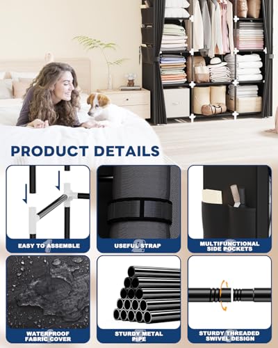 Image of Mavivegue Fabric Wardrobe, 45 x 147.5 x 161 cm Portable Wardrobe