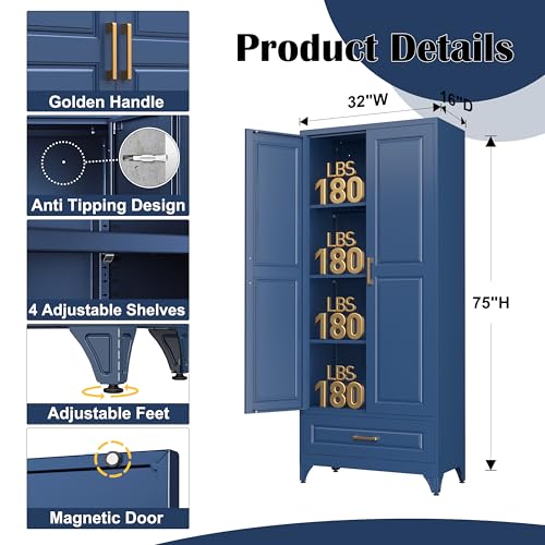 Image of SteeLoong 75 inch Metal Storage Cabinet with Doors and 3 Adjustable Shelves
