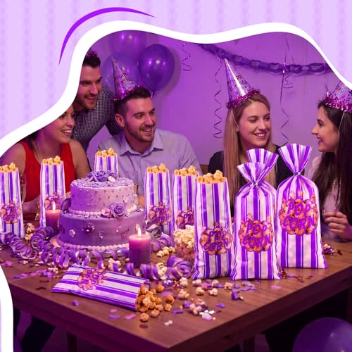 Image of Popcorn Bags Bulk Movie Night Pop Corn Plastic Bags for Popcorn Machine Pop Corn Snack Containers with Twist Ties for Carnival Graduation Party Supplies (Bright,Purple,200 Pcs)