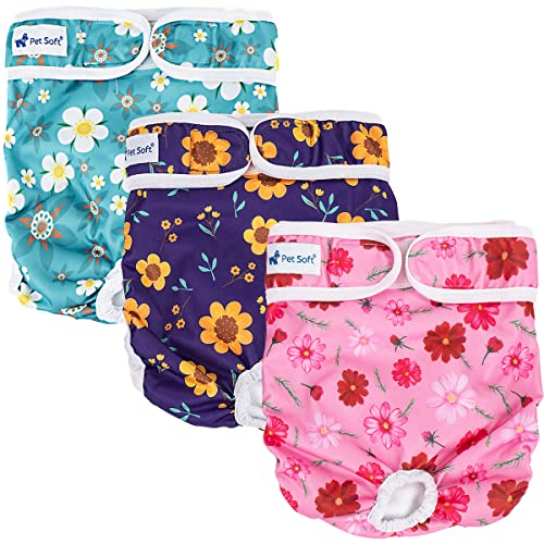 Pet Soft Dog Nappies Female - Washable Female Period Pants for Dogs Pets Incontinence Reusbale Dog Heat Diapers 3Pack