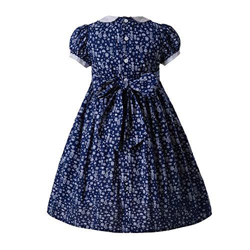 Pettigirl Girls Smocked Dress Vitange Blue Daisy Floral Pattern2