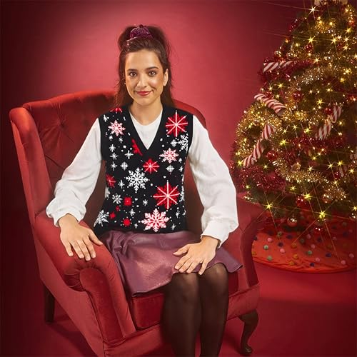 Image of JULYCLO Christmas Sweater Vest Women Ugly Xmas Reindeer Knit Sweaters Casual Santa Snowflake V Neck Sleeveless Outwear Tops