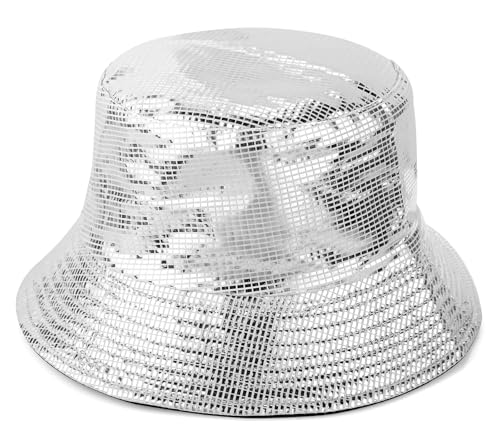 LXOrdora Metallic Bucket Hat Reversible Fisherman Packable Cap Unisex Silver