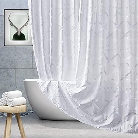 Wracra Boho White Shower Curtain, Modern Farmhouse Tufted Geometry Fabric Shower Curtain Set for Bathroom Decor,Waterproof,72 x 72 inch,White Cover