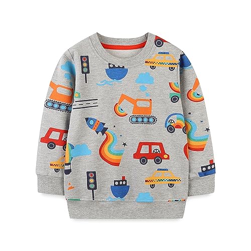 LitBud Niños Sudaderas Excavadora Camiseta Manga Larga Cuello Redondo Algodón Jersey Sweatshirt Pullover Ropa para Niño Infantil 3-4 años