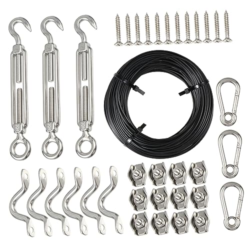 ABOOFAN 1 Set String Stainless Steel Cable Hanging Kit for String Lights Wire Rope with Hooks for Outdoor Parties Weddings and Home Decor