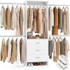 Aheaplus Closet System Closet Organizer with 3 Wooden Drawers Closet Organizer System Walk in Closet Wardrobe Clothes Rack with 4 Hanging Rods Garment Rack 4R White