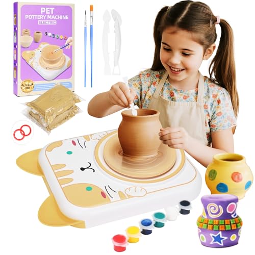 Pottery Wheel for Kids Pottery Painting Kit Arts and Crafts Toys for Kids Aged 6-12 Pottery Kit with Air Dry Clays Paints & Sculpting Tools Gifts Toys for 6 7 8 9 10 11 12 Year Old Boys Girls