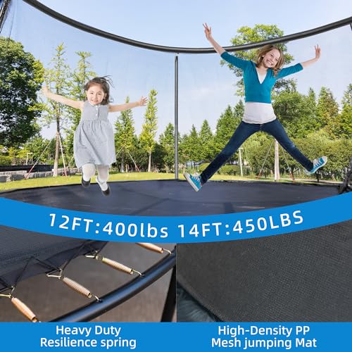 Image of Trampoline 12FT 14FT Enclosure Net Outdoor Jump for Kids and Adults Round ASTM Approved 400 /450LBS Weight Capacity