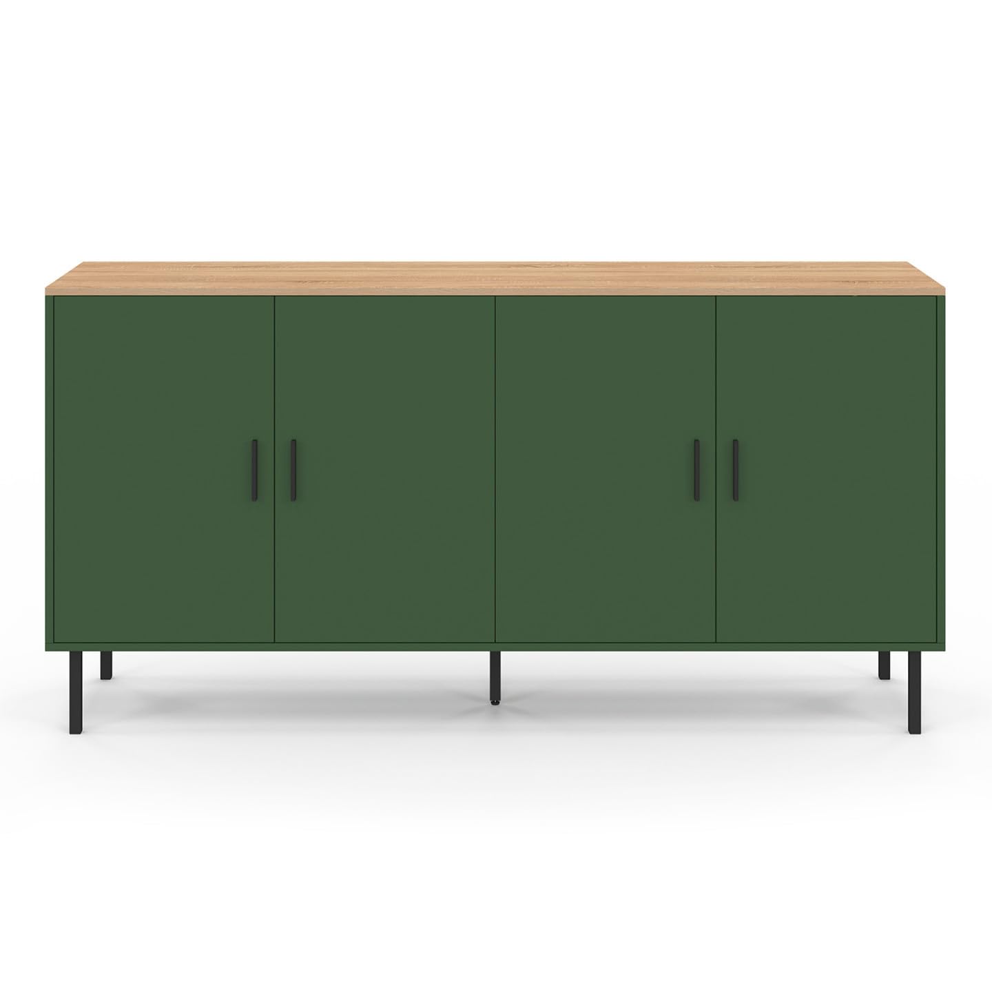 IDMarket - Buffet 160 cm KELIA 4 Portes Vert Kaki et Plateau Bois