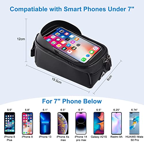 UYTAG Bike Frame Bag Waterproof Mobile Phone Holder for MTB Racing Bike E-Bike Bicycle Phone Bag Mount with TPU Touch Screen and Sun Visor & Rain Cover for Smart Phones up to 7" - Image 4