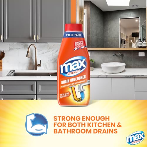 Drain & Unblocker, Max Strength 1L Heavy Duty Toilet & Sink Unblocker, Fast-Acting Shower Drain Cleaner, Easy to Use for Kitchen and Bathroom