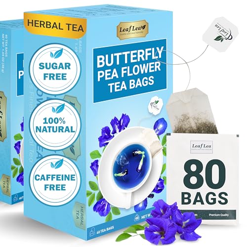 Image of LeafLea Butterfly Pea Tea Bags, 100% Butterfly Pea Flowers, 80 Count