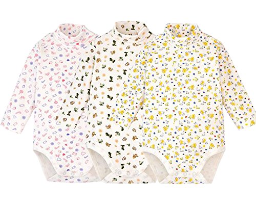 Infant/Toddler Baby Boys Girls Long Sleeves Bodysuit Cotton Turtle-Neck One-Piece Fall Winter Cloths Outfit (3-pack, 0-3 Months)