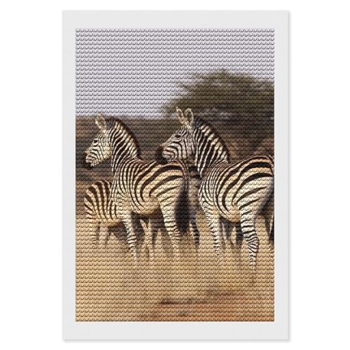 FekiLoot Zebras On South Africa Diamond Paintings Kits for Beginners, Gem Dot Crafts for Adults, Full Round Drill Diamond Arts, Diamond Art Kits for Home Wall Decor, Office, Gift 8"x12"