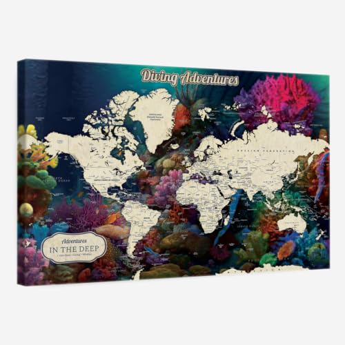 Forever Map - Diving Adventures Push Pin World Map - 36" x 24"