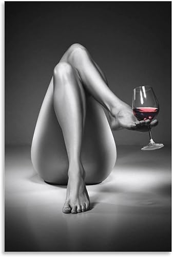 Miniatura 1 de Impresiones en lienzo con diseño de mujer desnuda, pintura de copa de vino en blanco y negro, póster de chica sexy, arte de pared, cuadro moderno,