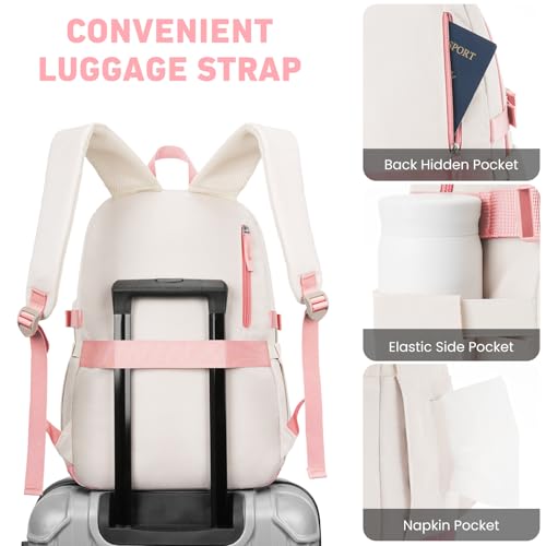 Image of WINDARS Backpack for School Girls, Cute High School Backpacks for Teens Women Student Large Bookbag 15.6 Inch Laptop Bag with USB Charger Port for College Work Travel Trip (Pink Beige)