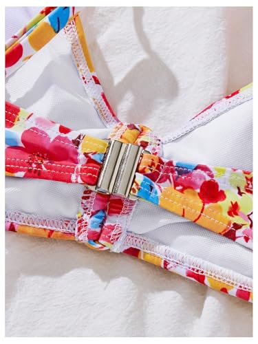 Image of BEAUDRM Girl's 2 Piece Bikini Set Floral Swimsuit Ruched Triangle Bikini High Waisted Bathing Suit Beachwear