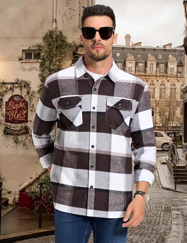 MAGNIVIT Men's Flannel Shirts Long Sleeve Button Down Fleece Cotton Jacket Two Pockets3