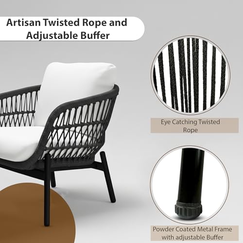 Image of Amazon Brand - Solimo Outdoor 4 Seater Sofa Set | Balcony Sofa | Patio Furniture Sets | Conversation Sets | Braid & Rope Garden 4 Seater Sofa Set with Center Table (Black-White)