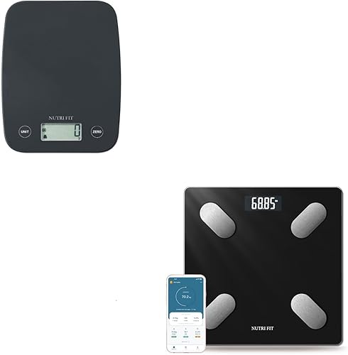 1 báscula de alimentos, báscula digital de cocina, gramos y onzas para hornear y cocinar + 1 báscula de baño para peso corporal y grasa, báscula