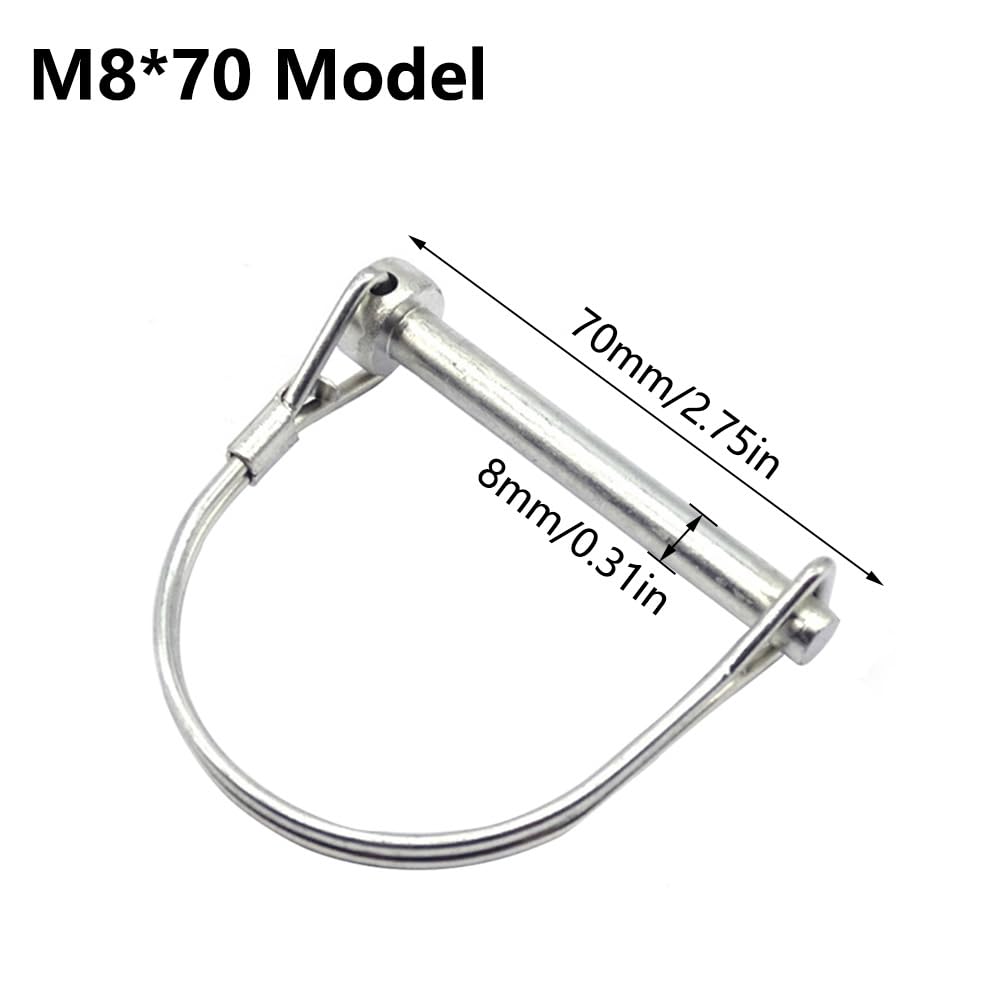 Safety Coupler Pin Heavy Duty Trailer Coupler Pin Shaft Locking Pin 8mm/0.31inch Q235 Carbon Steel Locking Pin for Farm Lawn Garden Gazebos Silver